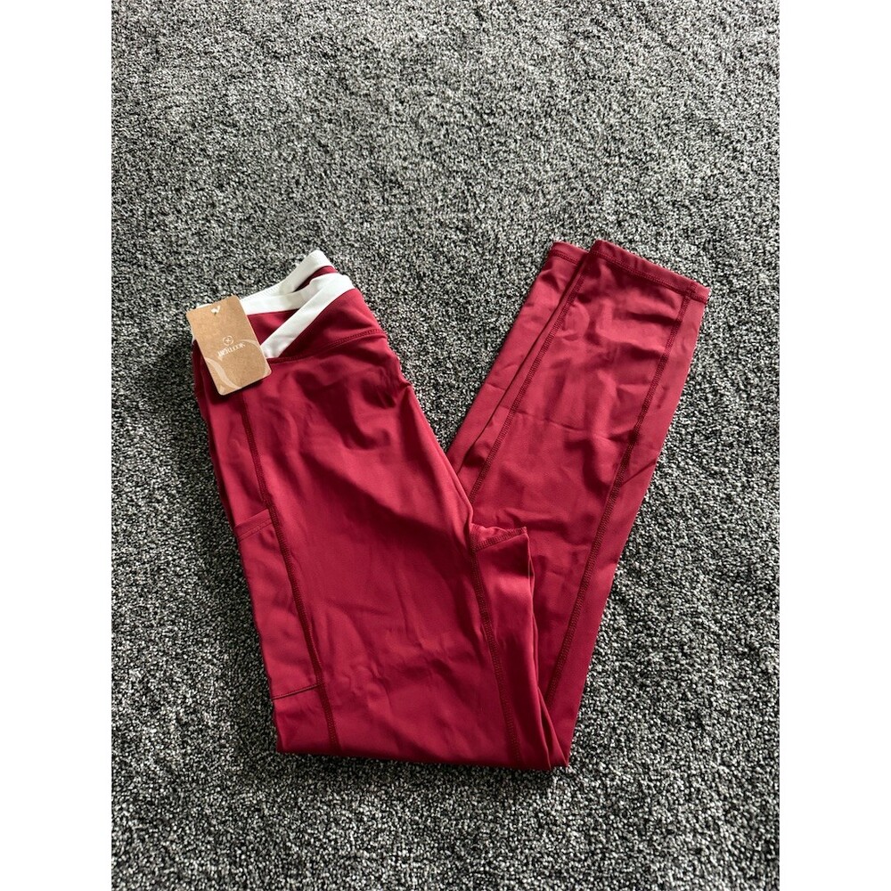 Berlook Leggings Womens Size L Burgundy Red High Waisted Pockets Yoga